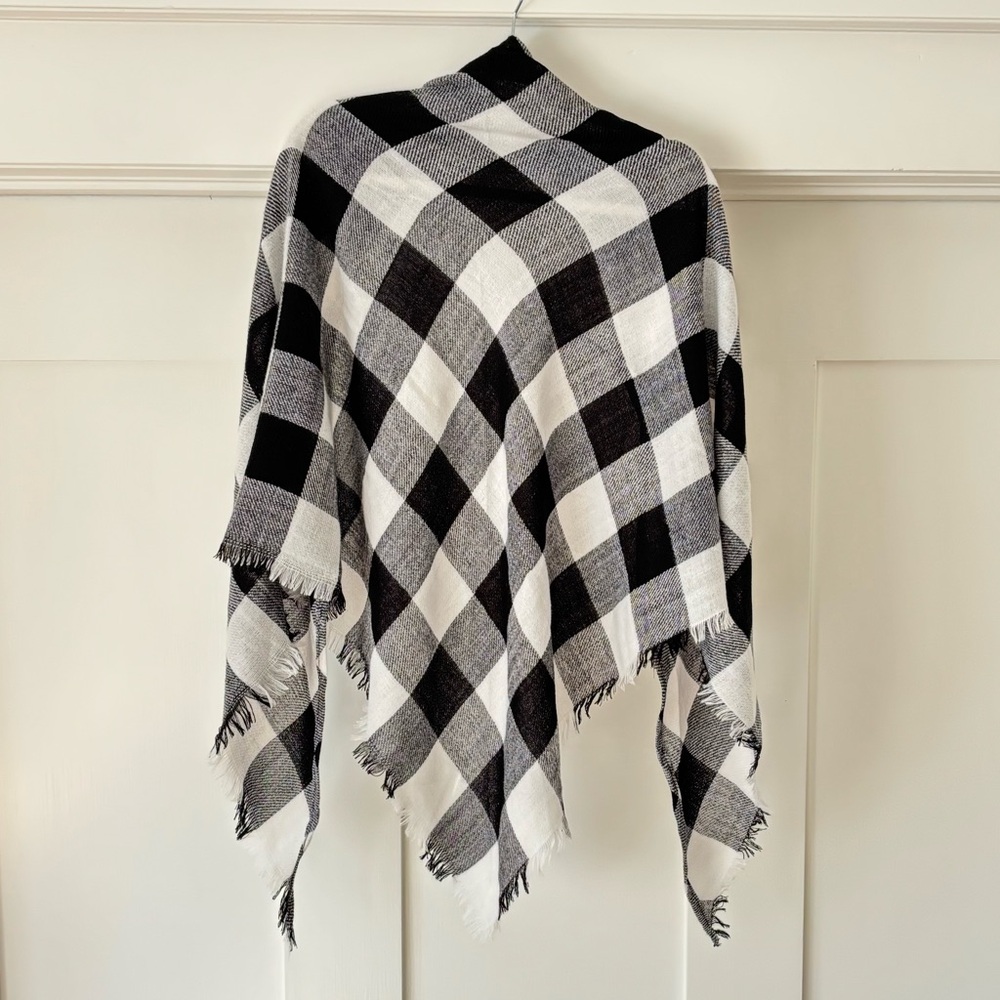 Plaid Buffalo Check Wrap Scarf Black and White - Soft like Cashmere - Picture 2 of 7